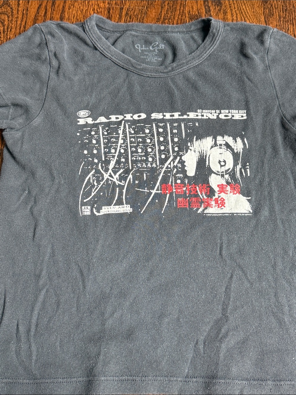 Brandy Melville Black Radio Silence Graphic Tee with White and Red Print - Picture 5 of 6